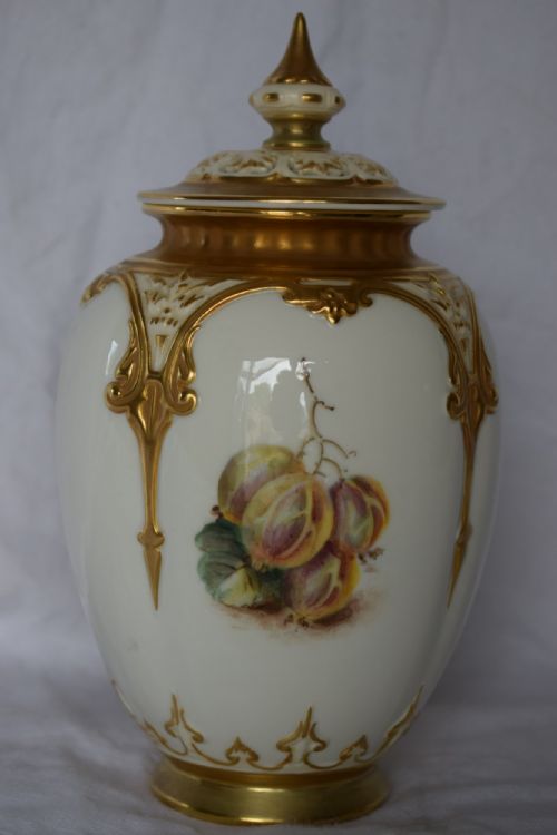 ROYAL WORCESTER PAINTED FRUIT POT POURRI SIGNED FREEMAN - ADDITIONAL PHOTO 1