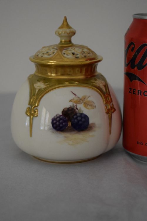 ROYAL WORCESTER PAINTED FRUIT POT POURRI SIGNED MOSELEY - ADDITIONAL PHOTO 1