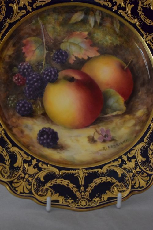 ROYAL WORCESTER PAINTED FRUIT DESSERT PLATE SIGNED R SEBRIGHT - ADDITIONAL PHOTO 1