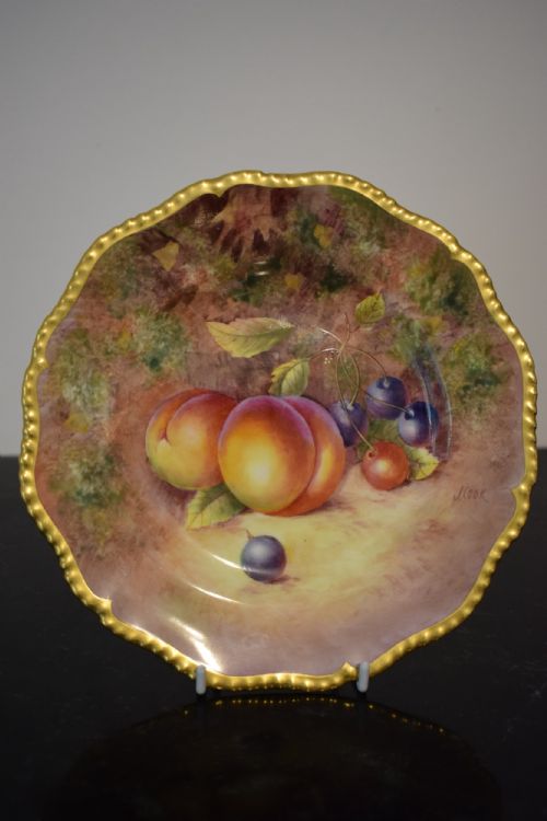royal worcester painted fruit 8 rope edge plate - CATEGORY: ANTIQUE PLATES - DATED 1960