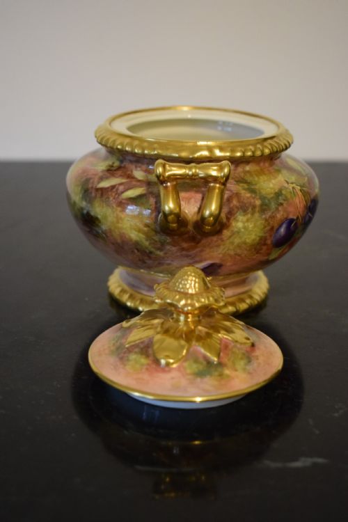 ROYAL WORCESTER PAINTED FRUIT ROPE EDGE COVERED SUGAR BOWL BY FREEMAN - ADDITIONAL PHOTO 3