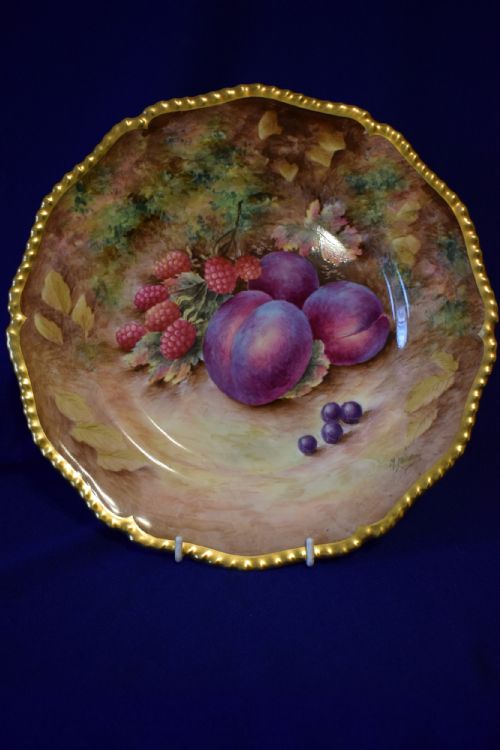 royal worcester painted fruit large rope edge dinner plate - CATEGORY: ANTIQUE PLATES - DATED 1960