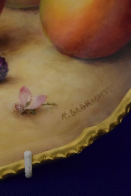 ROYAL WORCESTER PAINTED FRUIT ROPE EDGE PLATE SIGNED R SEBRIGHT - ADDITIONAL PHOTO 3