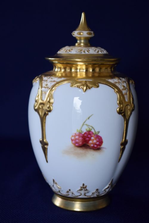 ROYAL WORCESTER PAINTED FRUIT POT POURRI VASE SIGNED J SMITH - ADDITIONAL PHOTO 1