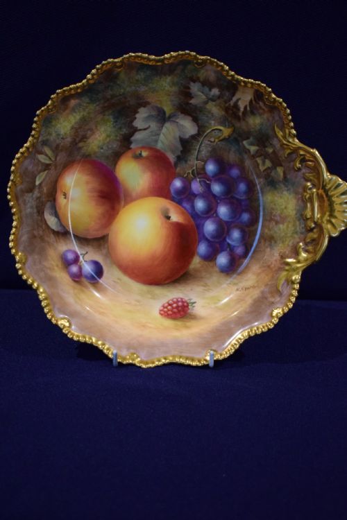 royal worcester painted fruit shell handle serving dish - CATEGORY: ANTIQUE CERAMICS - DATED 1960