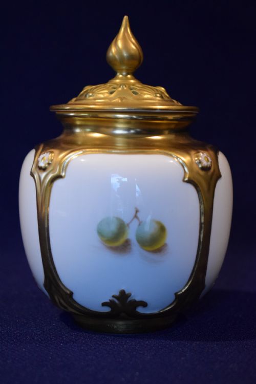 ROYAL WORCESTER PAINTED FRUIT POT POURRI VASE - ADDITIONAL PHOTO 1