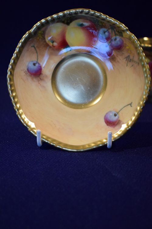 ROYAL WORCESTER PAINTED FRUIT ROPE EDGE COFFEE CUP AND SAUCER - ADDITIONAL PHOTO 2