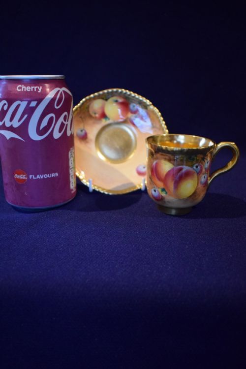 ROYAL WORCESTER PAINTED FRUIT ROPE EDGE COFFEE CUP AND SAUCER - ADDITIONAL PHOTO 3
