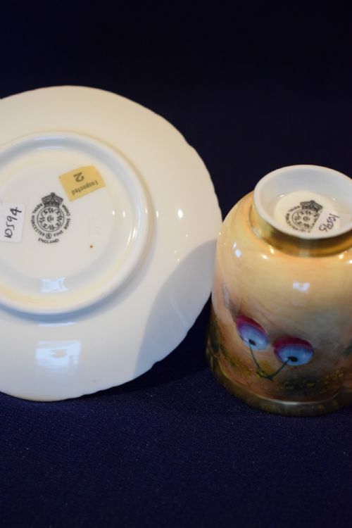 ROYAL WORCESTER PAINTED FRUIT ROPE EDGE COFFEE CUP AND SAUCER - ADDITIONAL PHOTO 4