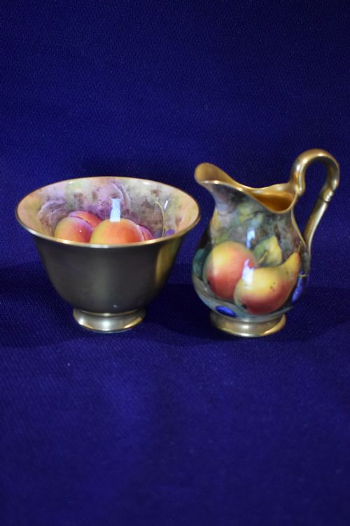 ROYAL WORCESTER PAINTED FRUIT MINIATURE SUGAR BOWL AND CREAM JUG - ADDITIONAL PHOTO 1