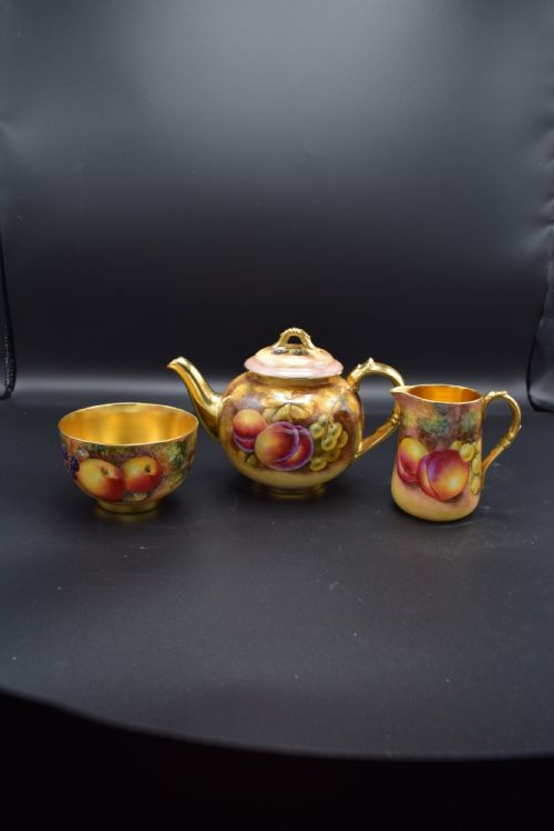 ROYAL WORCESTER PAINTED FRUIT TEA SET FOR 6 - ADDITIONAL PHOTO 9
