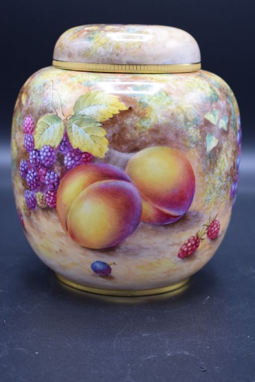 ROYAL WORCESTER PAINTED FRUIT GINGER JAR BY FREEMAN - ADDITIONAL PHOTO 2
