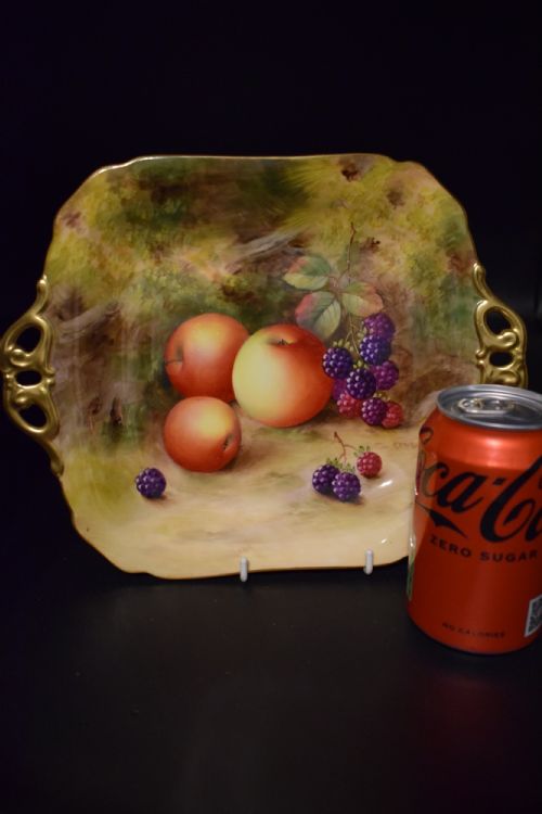 ROYAL WORCESTER PAINTED FRUIT RIBBON HANDLED SANDWICH PLATE - ADDITIONAL PHOTO 1