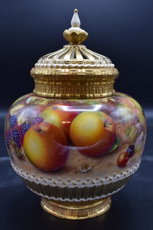 royal worcester 3 piece pot pourri signed freeman - CATEGORY: ANTIQUE CERAMICS - DATED 1960