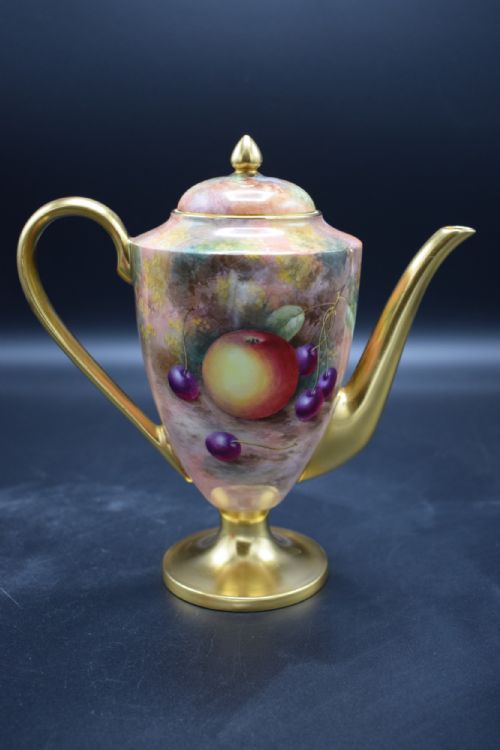 ROYAL WORCESTER PAINTED FRUIT COFFEE POT SIGNED H AYRTON - ADDITIONAL PHOTO 1