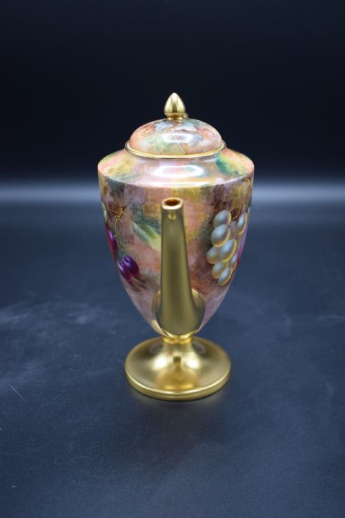 ROYAL WORCESTER PAINTED FRUIT COFFEE POT SIGNED H AYRTON - ADDITIONAL PHOTO 2