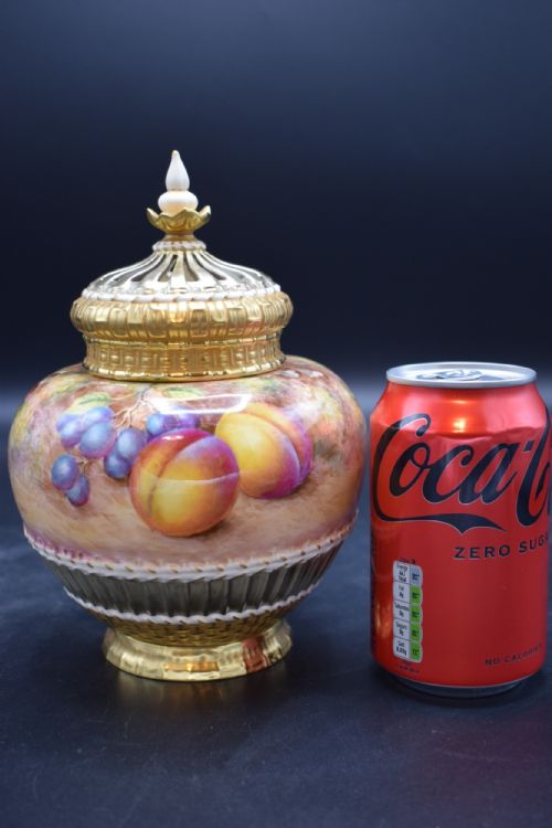 ROYAL WORCESTER PAINTED FRUIT POT POURRI VASE - ADDITIONAL PHOTO 2