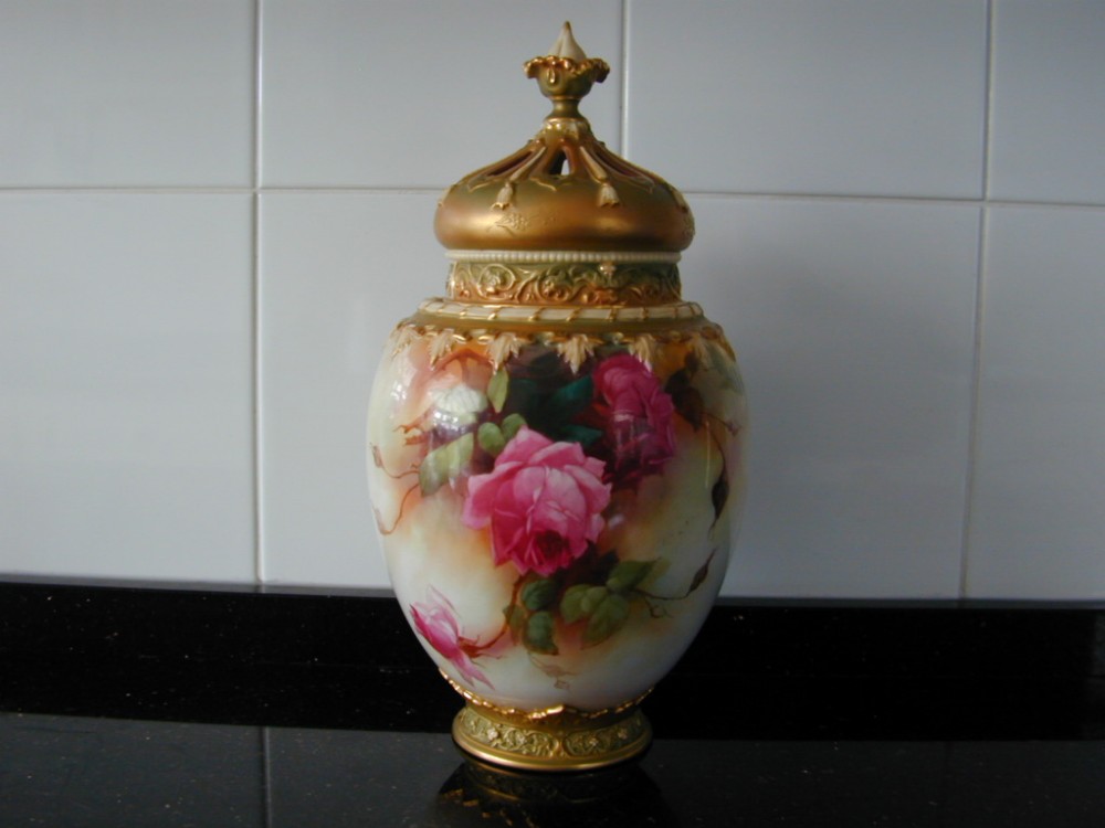 Royal Worcester large rose jar and cover Artist signed