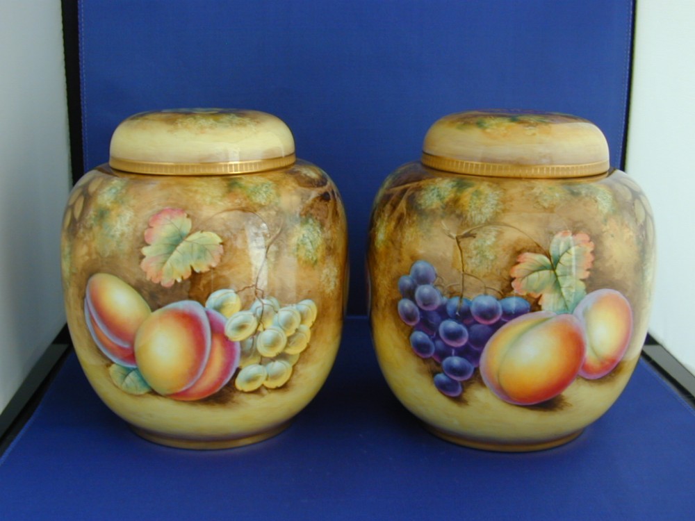 Royal Worcester artist signed pair of fruit decorated ginger jars
