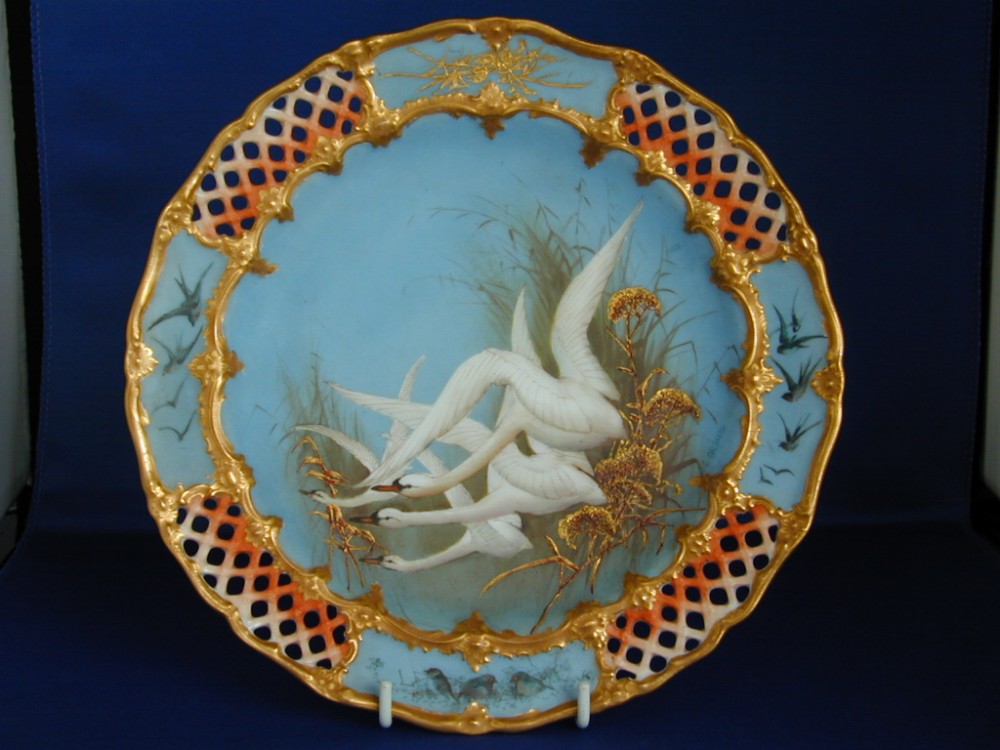Royal Worcester cabinet plate, swans by Charles Baldwyn