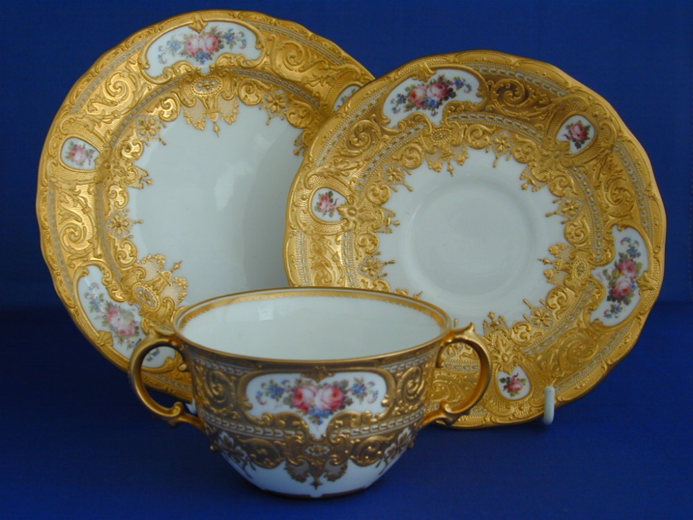 Royal Crown Derby boullion cup, saucer and stand signed Leroy, retailed by Tiffany, New York.