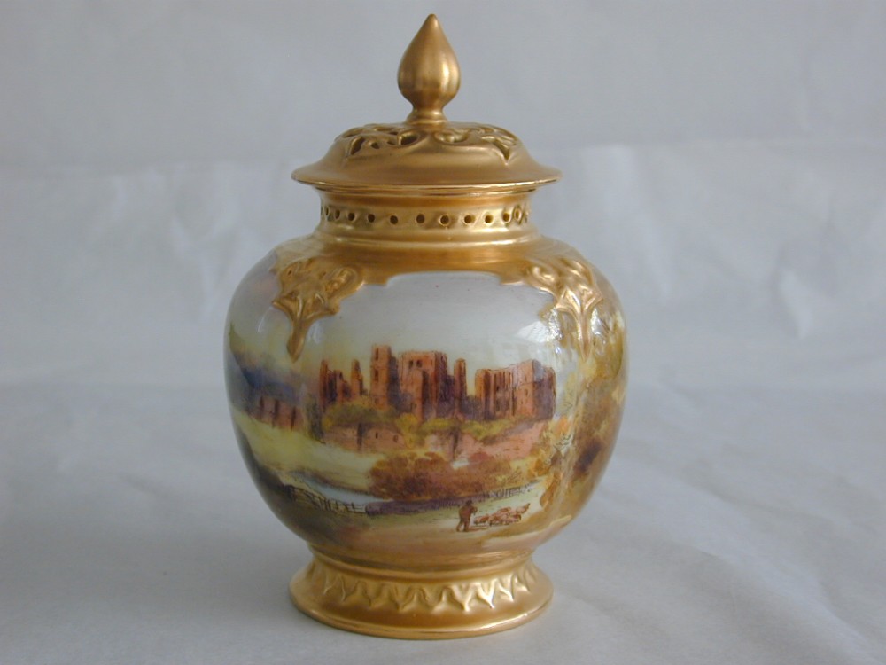 Royal Worcester pot pourri vase, artist signed.