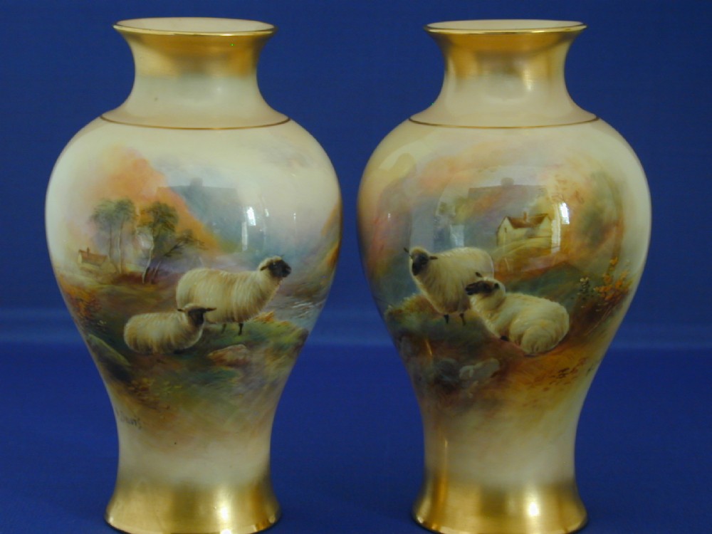 Royal Worcester pair of vases signed H Davis