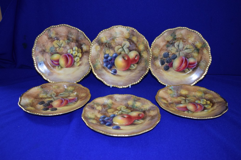 Royal Worcester set of 6 fruit painted plates 