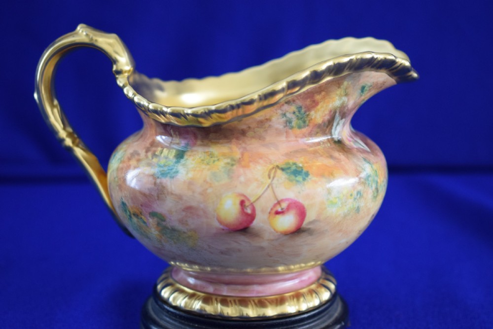 Royal Worcester fruit painted cream jug, rope edge, artist signed. View II