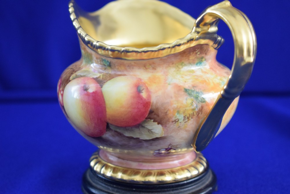 Royal Worcester fruit painted cream jug, rope edge, artist signed. View III