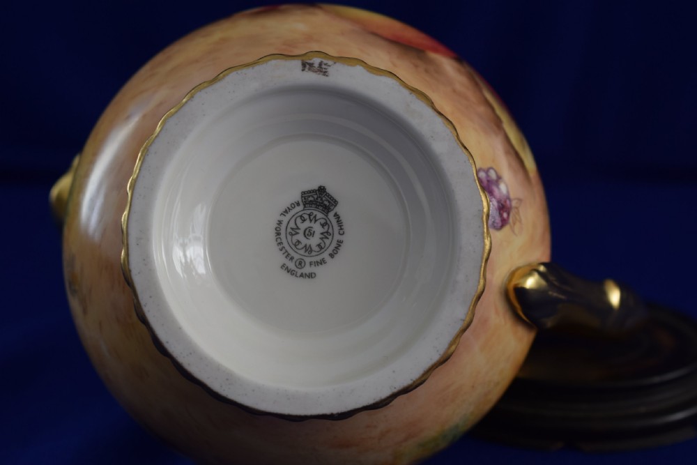 Royal Worcester fruit painted cream jug, rope edge, artist signed. View IV