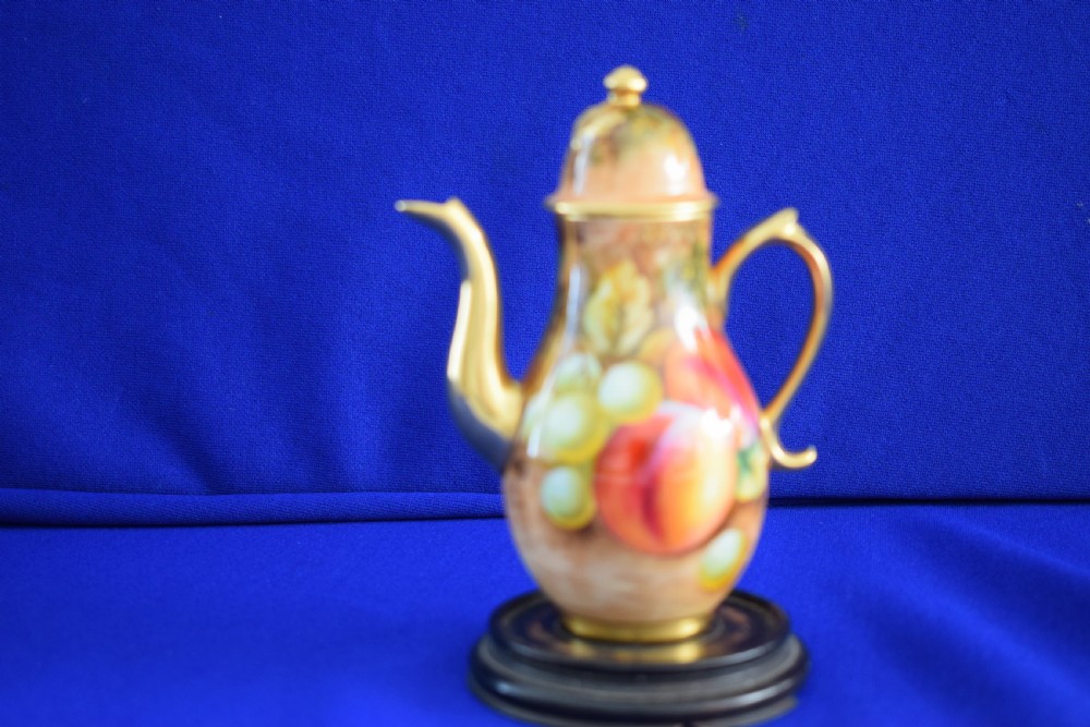 Royal Worcester fruit painted miniature coffee pot