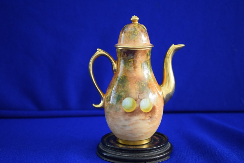 Royal Worcester fruit painted miniature coffee pot View II