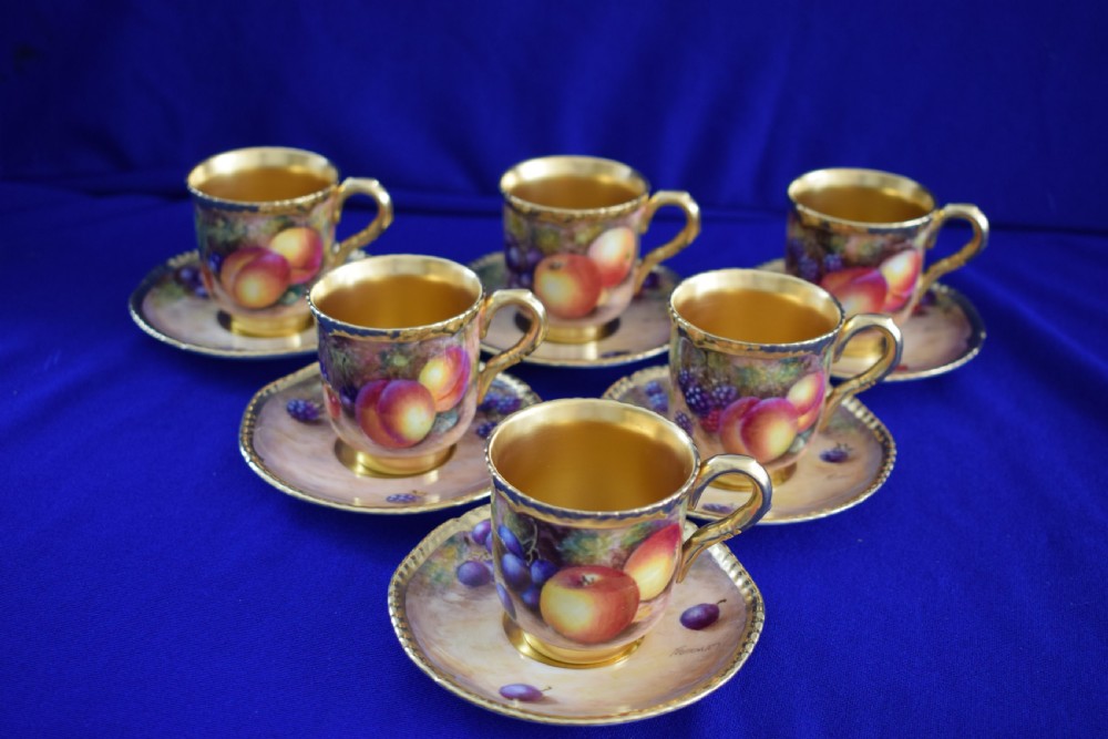 Royal Worcester set of 6 fruit painted coffee cups and saucers