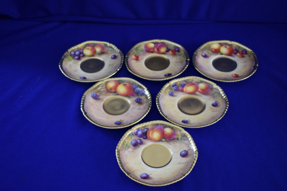 Royal Worcester set of 6 fruit painted coffee cups and saucers View III