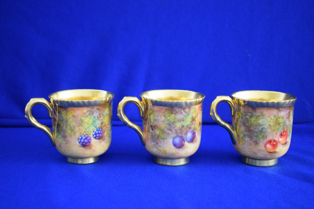 Royal Worcester set of 6 fruit painted coffee cups and saucers View VI