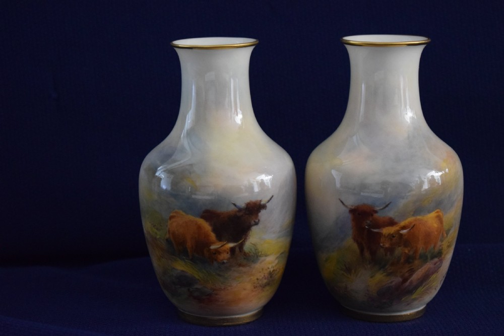 Royal Worcester pair of vases signed H Stinton