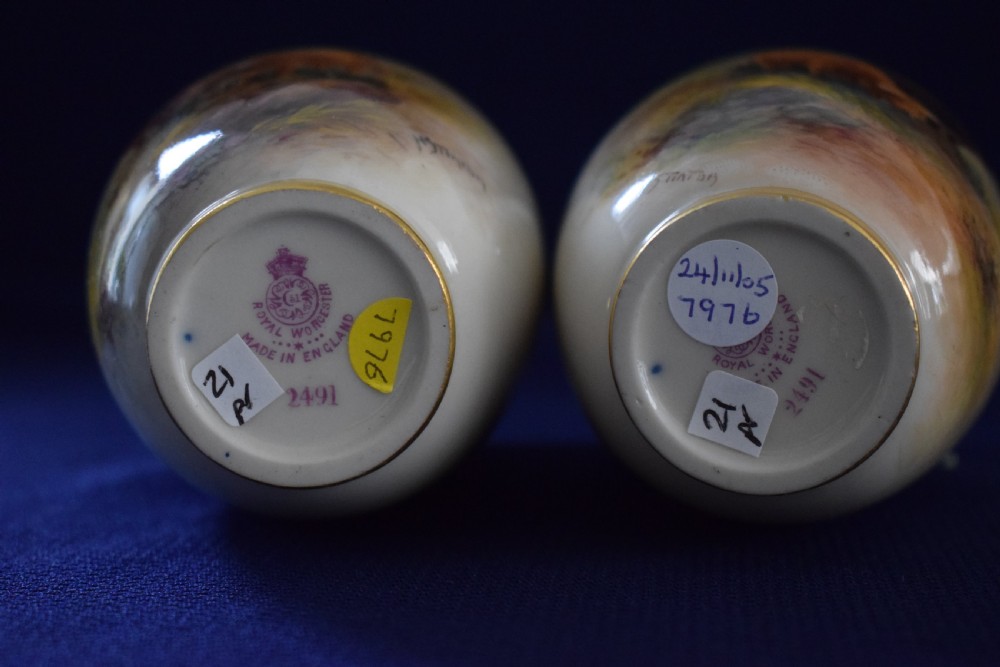 Royal Worcester pair of vases signed H Stinton View V