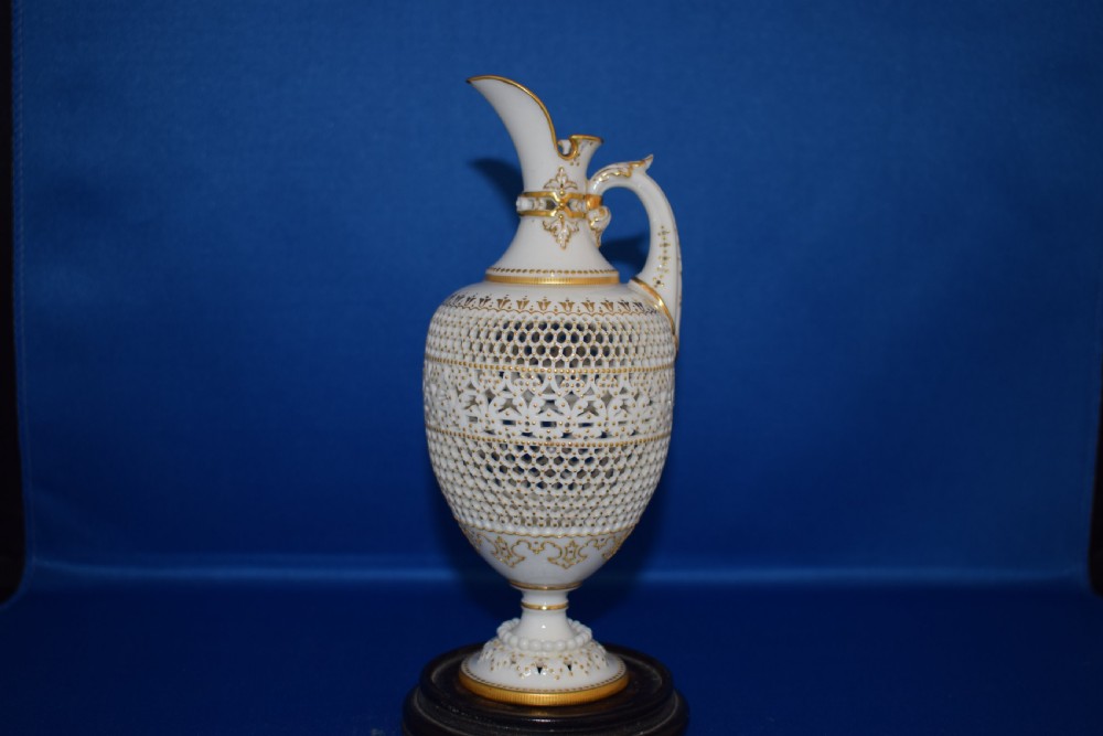 Royal Worcester reticulated ewer signed George Owen