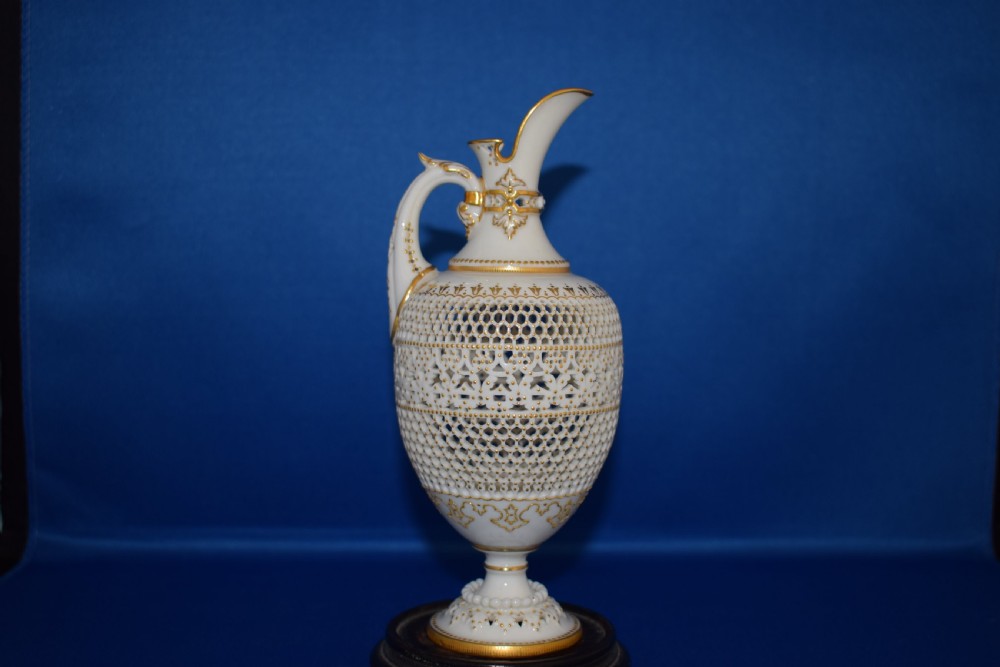 Royal Worcester reticulated ewer signed George Owen View II
