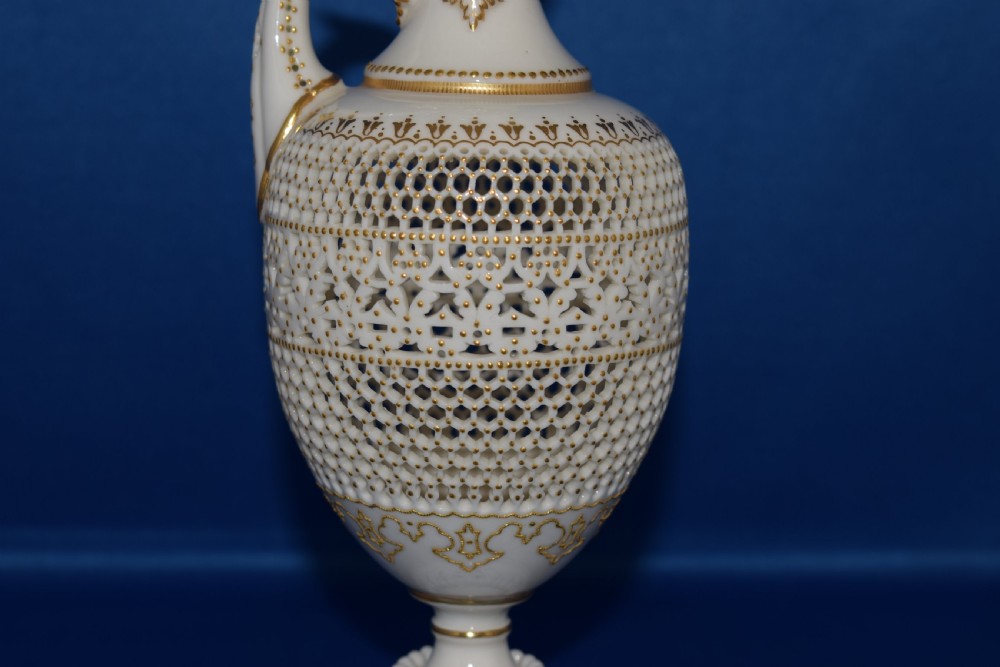 Royal Worcester reticulated ewer signed George Owen View IV