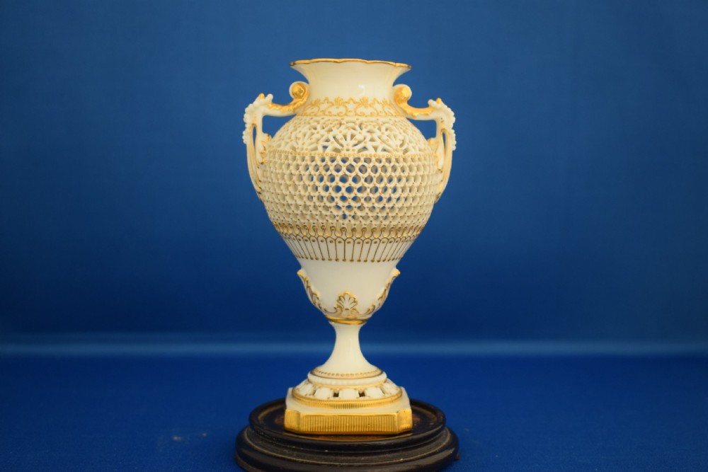 Antique Royal Worcester reticulated vase signed George Owen