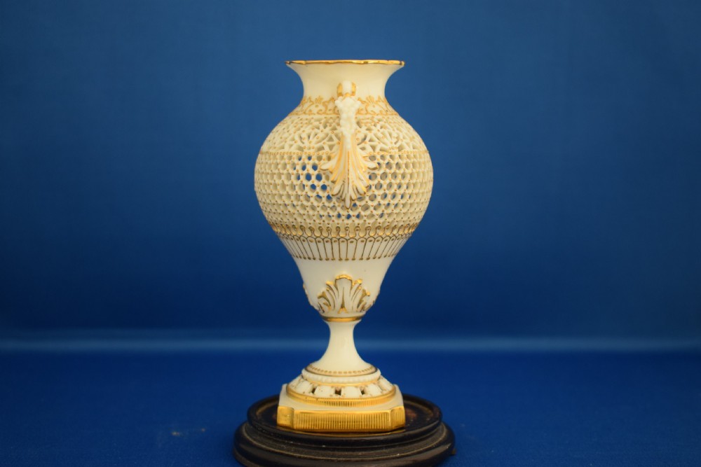 Antique Royal Worcester reticulated vase signed George Owen View II