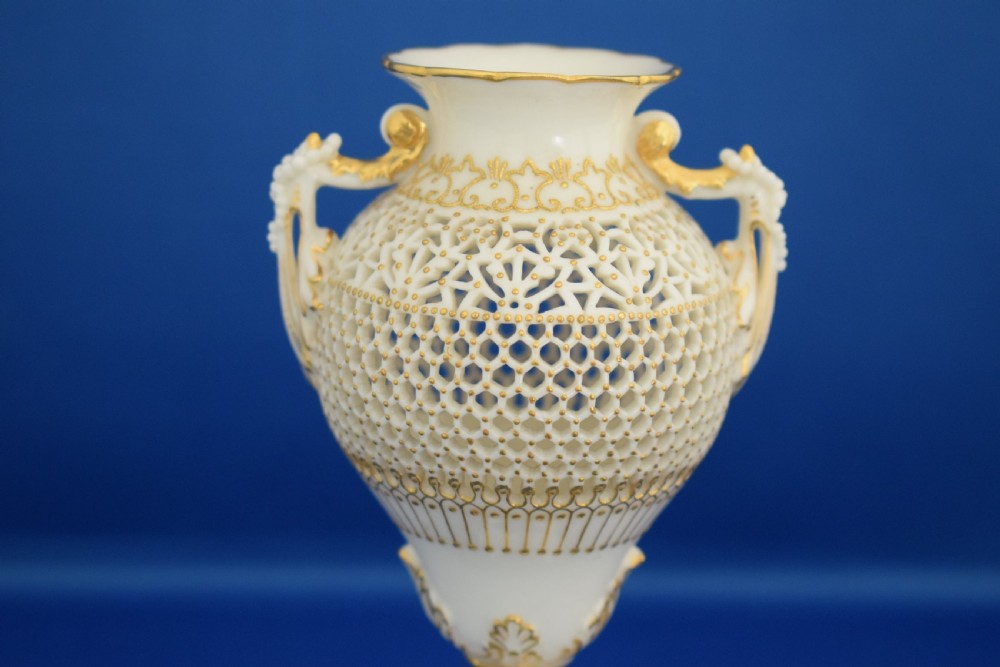 Antique Royal Worcester reticulated vase signed George Owen View III