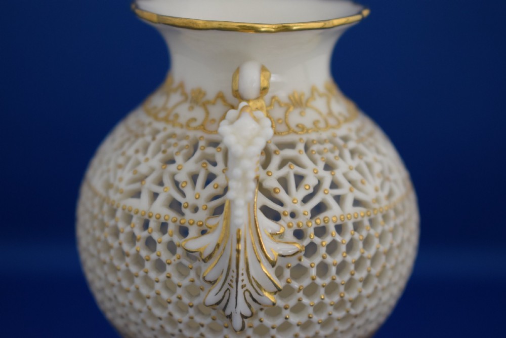Antique Royal Worcester reticulated vase signed George Owen View IV