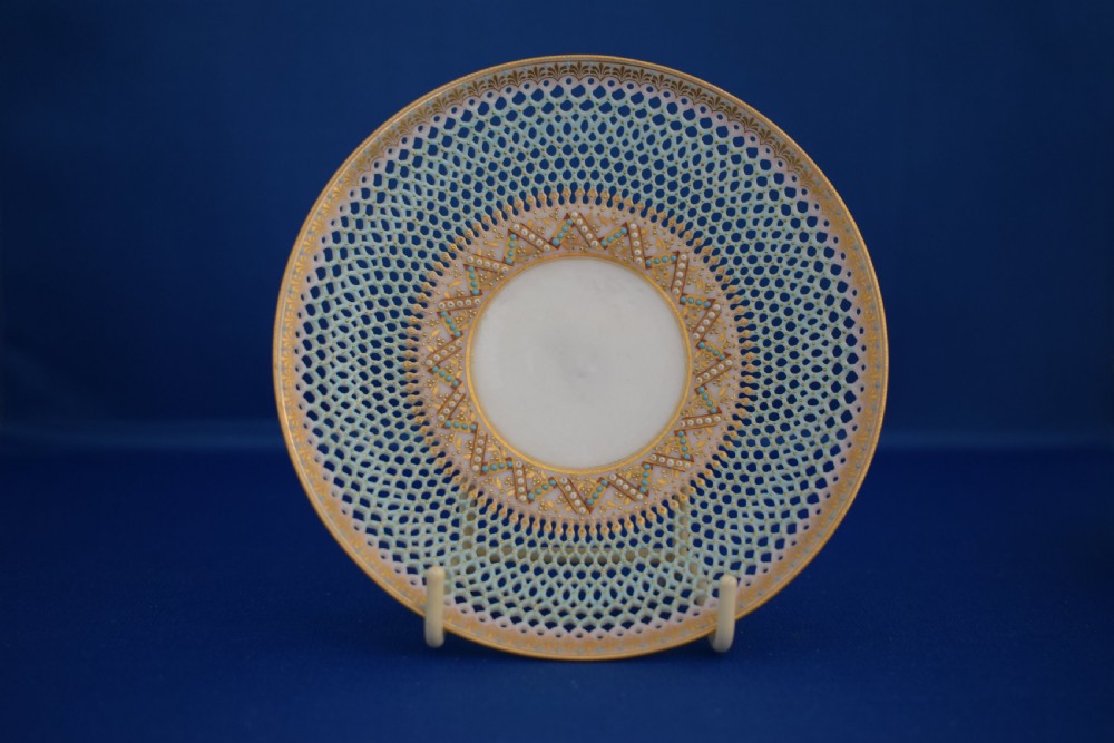 Royal Worcester reticulated cup and saucer by George Owen View II