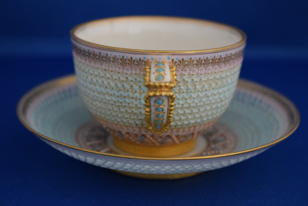 Royal Worcester reticulated cup and saucer by George Owen View VI