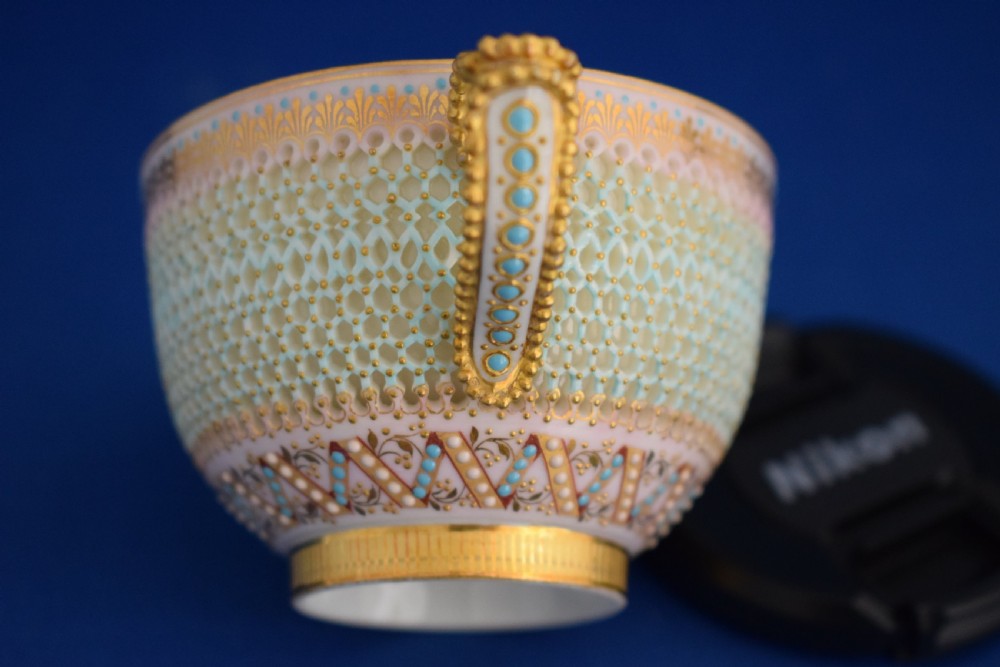Royal Worcester reticulated cup and saucer by George Owen View VII