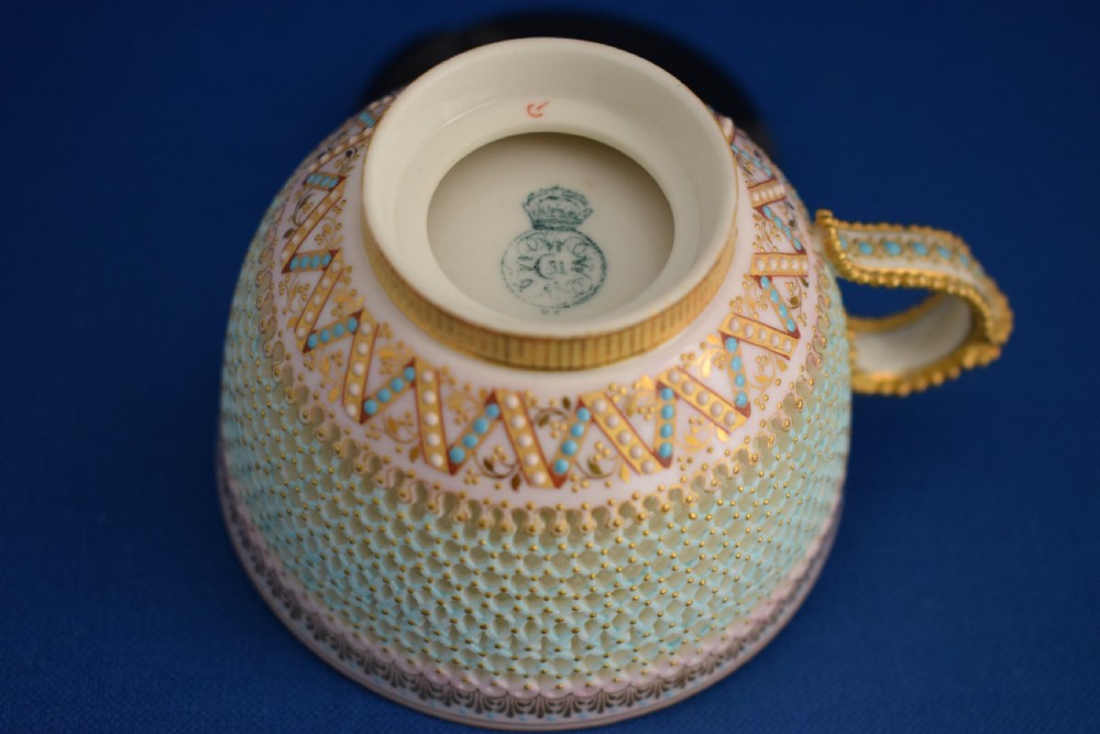Royal Worcester reticulated cup and saucer by George Owen View IX