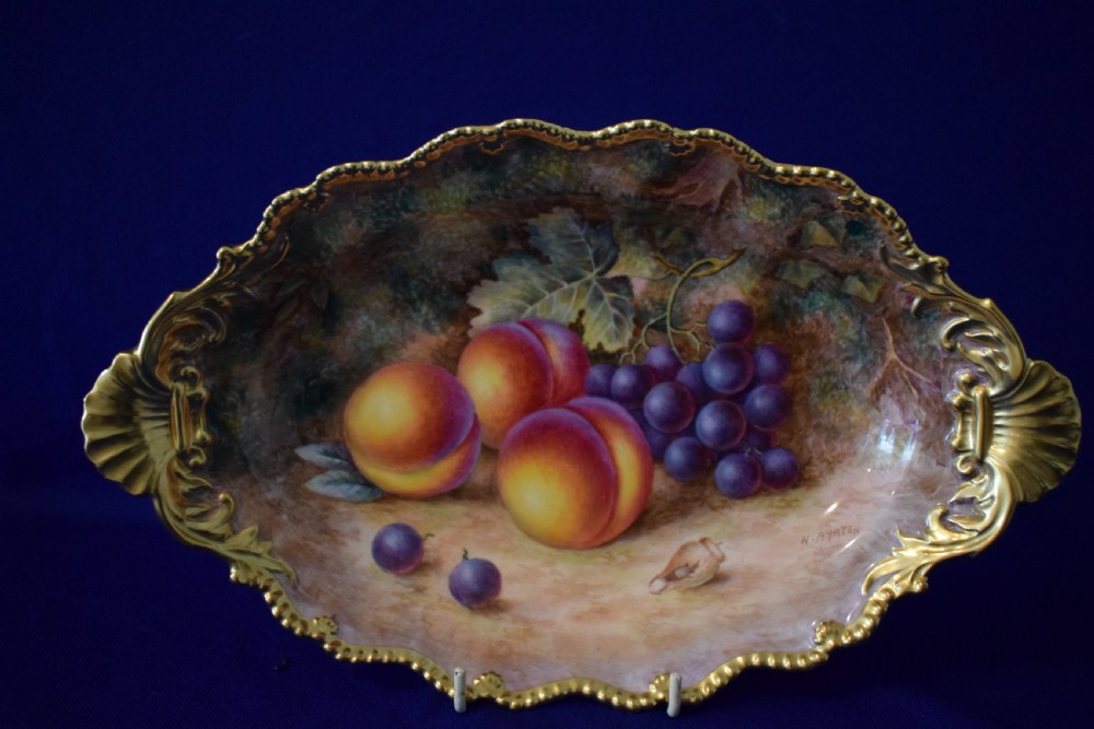  Royal Worcester shell handled dessert dish painted fruit by H Ayrton